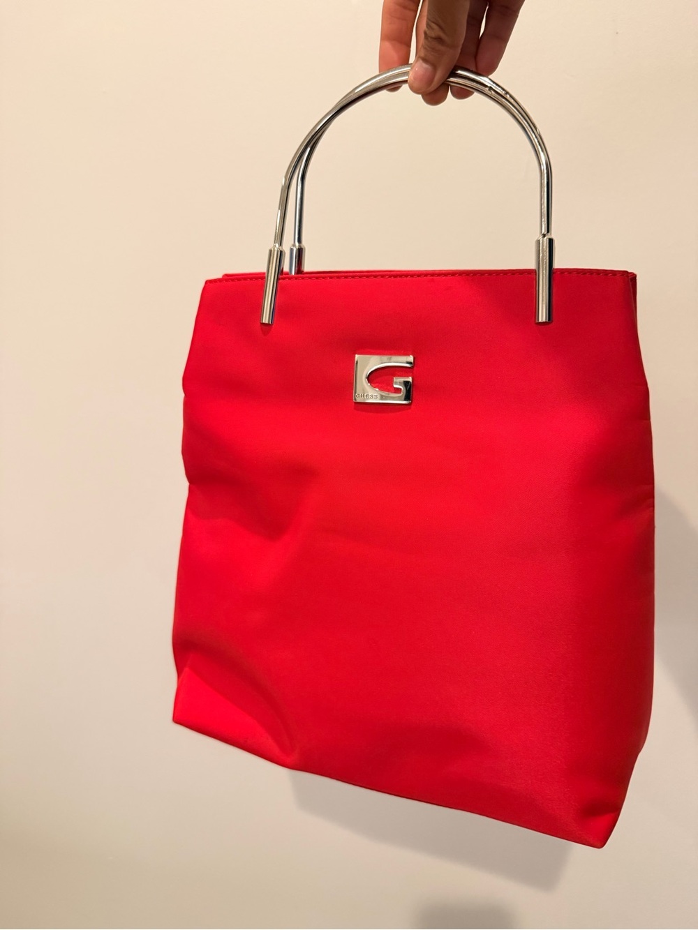 Red Women's Top-Handle Tote Bag with Silver Hardware